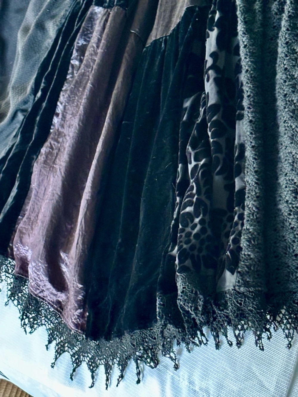 Double D Ranch Skirt X-Large Velvet Patchwork Lace Circle Boho Whimsigoth - Picture 6 of 8